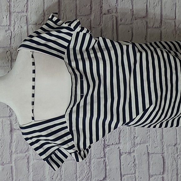 Free Assembly Square Neck  Navy Blue Striped, Ruffle Sleeve Dress Large NWT - Picture 6 of 7